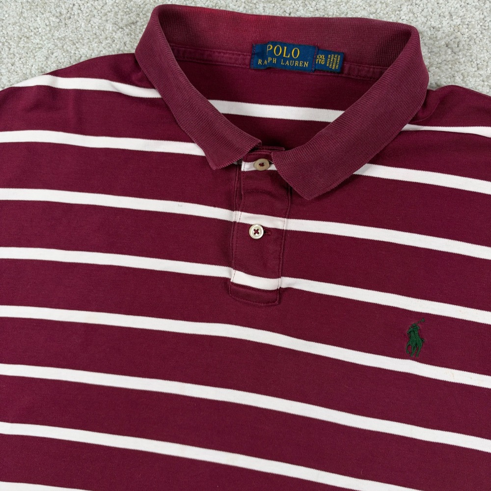 Polo Ralph Lauren Polo Shirt Mens XXL Burgundy Striped Short Sleeve Pony Logo